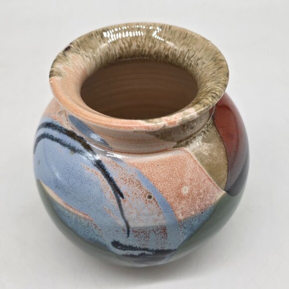 Handmade Studio Pottery Vase Signed Multi-Color Abstract  Glazed - Picture 4 of 8